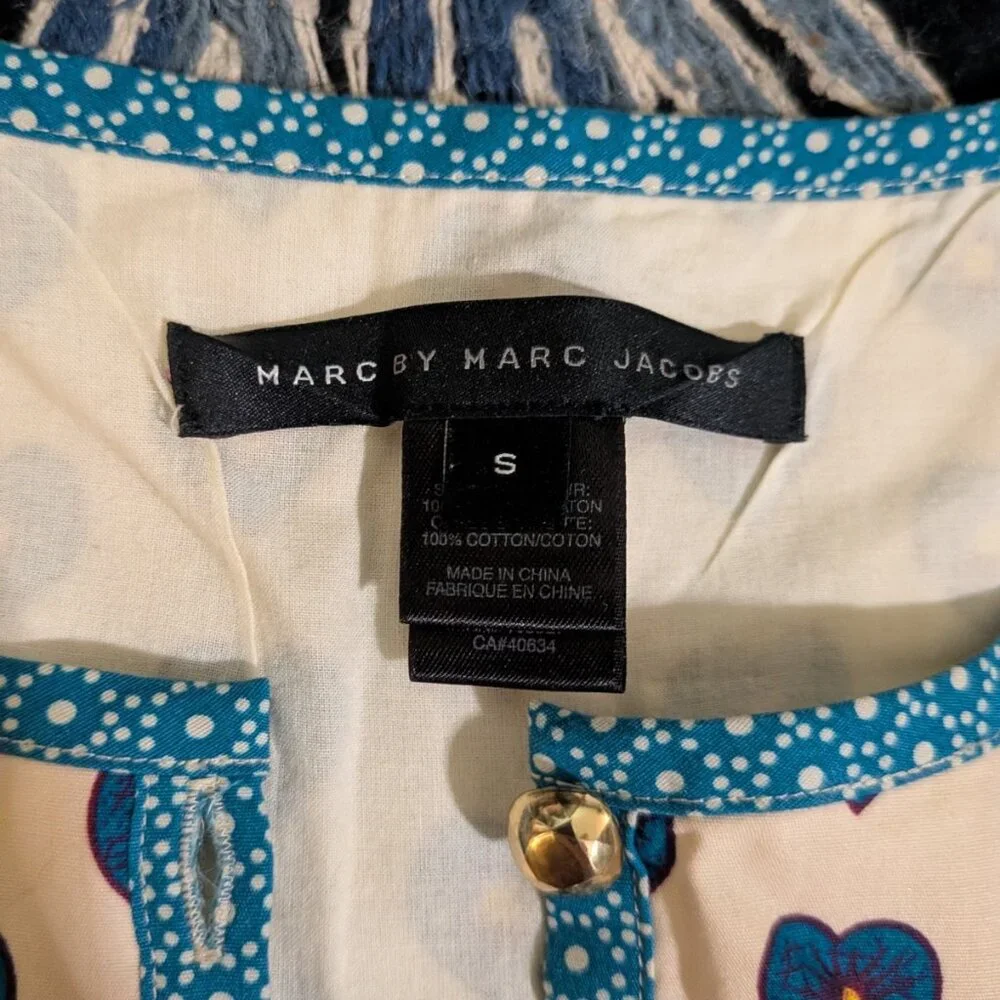 Marc by Marc Jacobs Women's Bisque Multi Blue Heart Print Sleeveless Top S - Picture 6 of 8